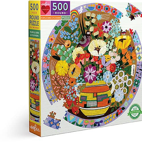purple bird and flowers puzzel  stukjes